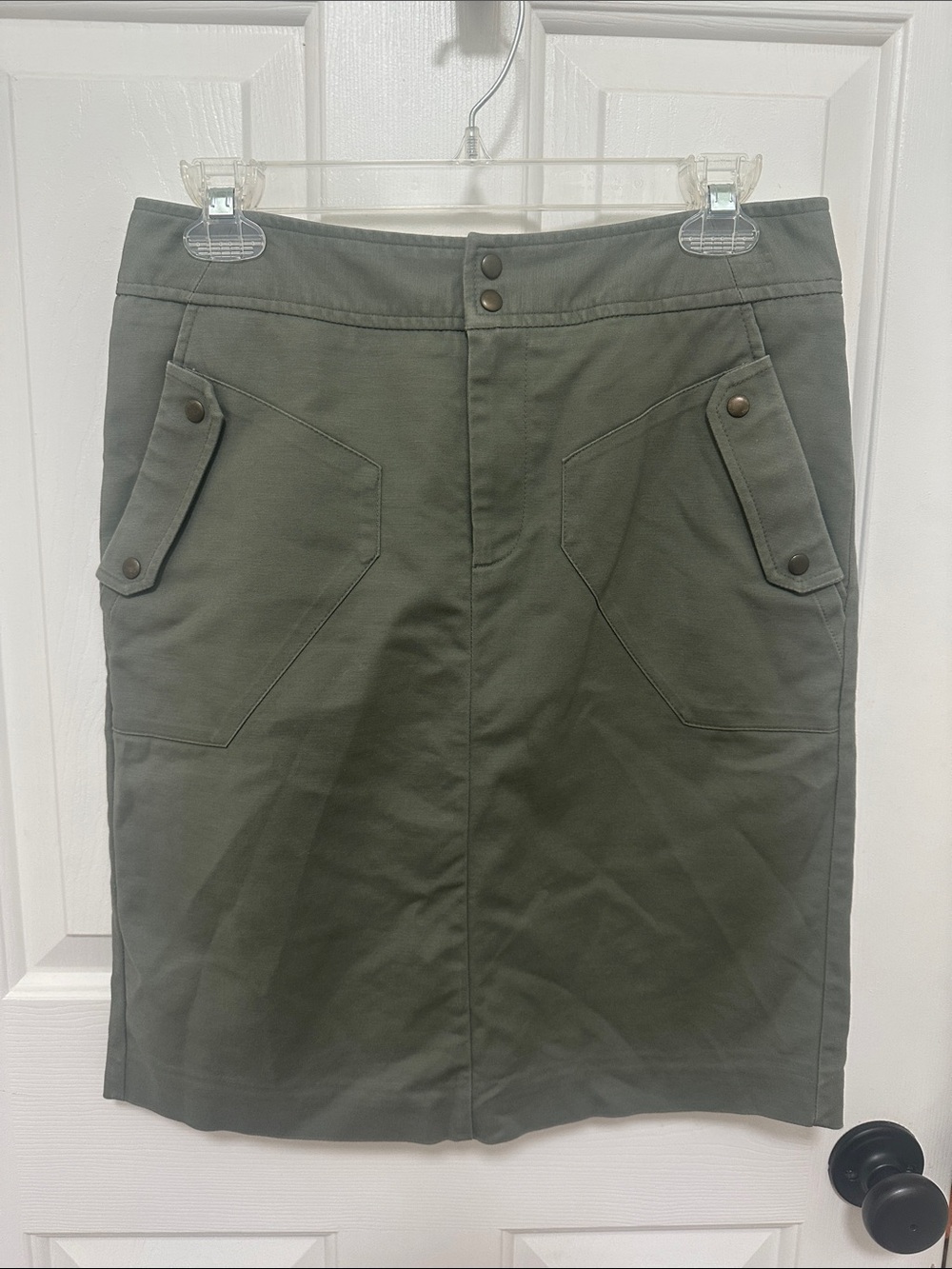 0266 Worthington Olive Green Pencil Skirt with Front Flap Pockets size 6 - Picture 1 of 7